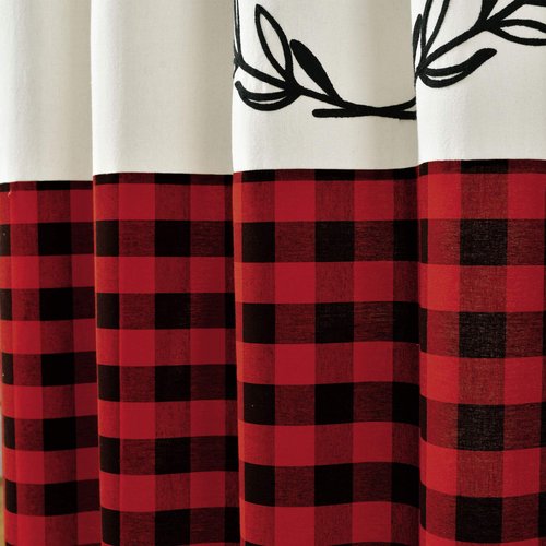 Lush Decor Red Buffalo Plaid Home Sweet Home Wreath Cotton Shower Curtain (72" x 72")