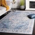 SAFAVIEH Washable Rug Tucson Collection - 4' Square, Light Blue & Blue, Slip Resistant & Easy to Clean, Ideal for Foyer, Kitchen, Nursery, Office, Bedroom (TSN118L)