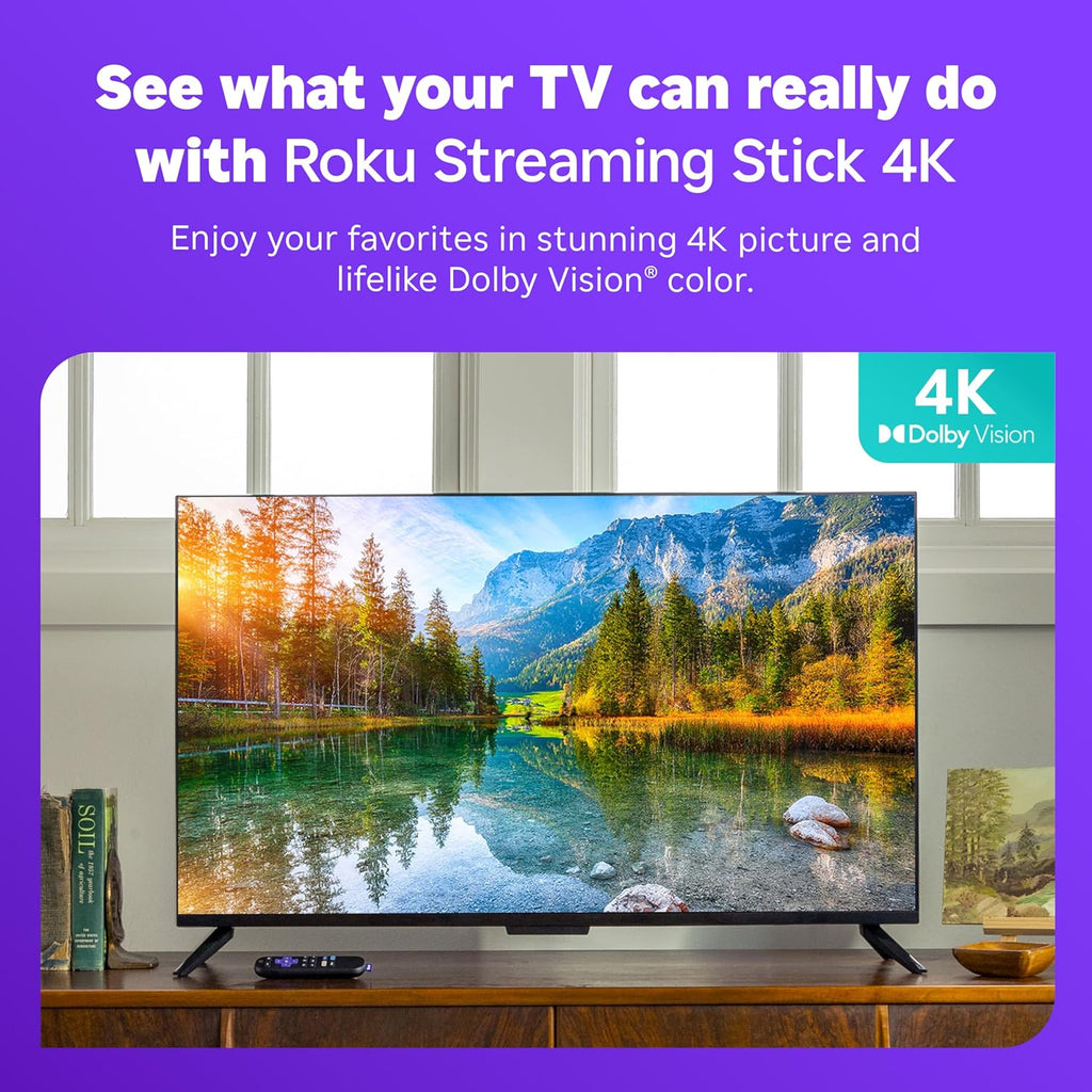 Roku Streaming Stick 4K - HDR & Dolby Vision Streaming Device with Voice Remote & Long-Range Wi-Fi