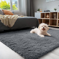 OLANLY Soft Fluffy Shaggy 3x5 Bedside Rug - Machine Washable Indoor Carpet for Kids & Nursery | Grey