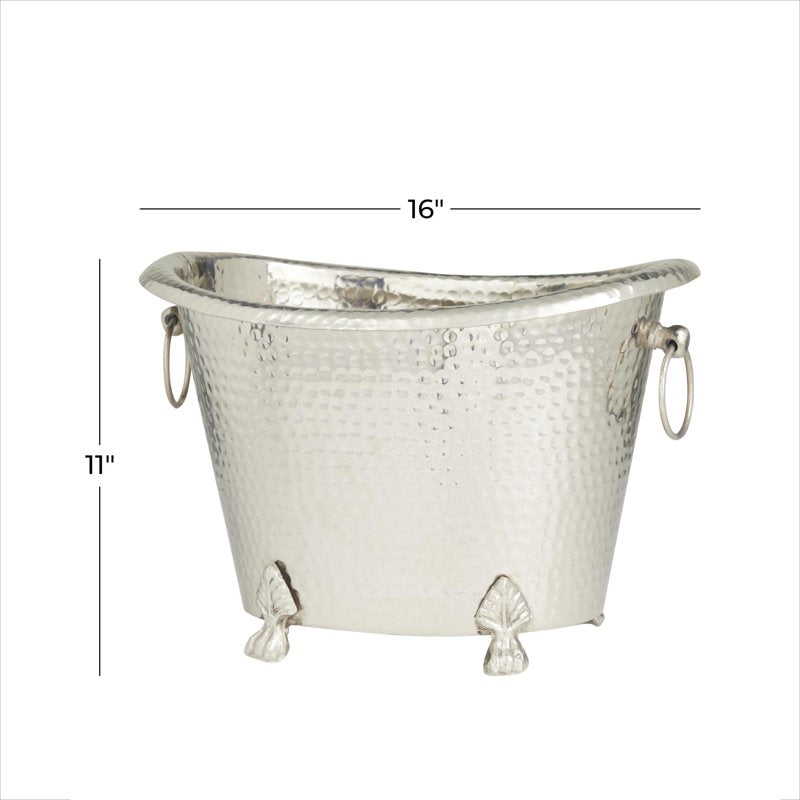 Oval Aluminum Metal Ice Bucket - 6 Bottle Capacity, 15.85" x 12.40" x 10.85"