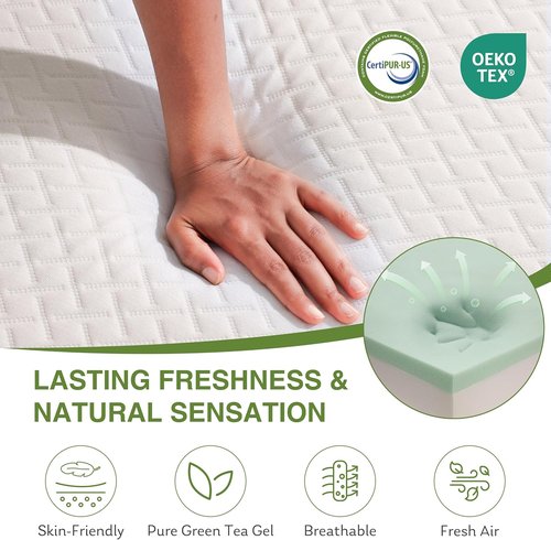 EGOHOME Memory Foam Mattress - 10 Inch Medium Firm Support with Cooling Green Tea Gel | 75''L x 54''W, White