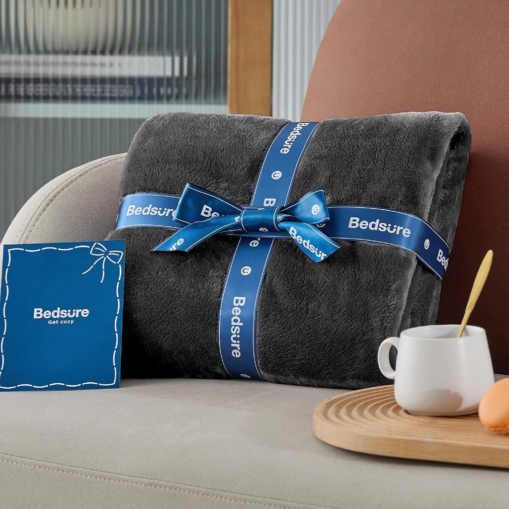 Bedsure GentleSoft Fleece Blanket - Soft, Lightweight, Plush Queen Size in Dark Grey | 90x90 Inches
