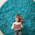 OLANLY Teal Round Area Rug - Soft, Fluffy, Machine Washable 7 ft Circle Carpet for Bedroom & Living Room Decor