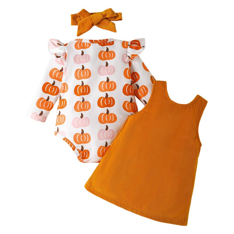 Baby Girl Halloween Pumpkin Romper & Headband Set - A12-Orange, 0-3 Months