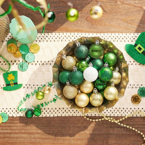 DecorbyHannah St Patricks Day Decorations Shamrock Irish Tree Ornaments Set, 25ct 1.18inches Mini Green Gold St. Patrick's Day Shatterproof Luck Clover Small Hanging Ornament for Christmas Day Party