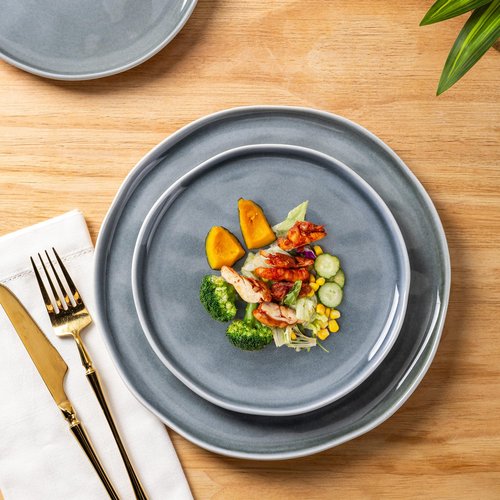 LERATIO Ceramic Dinnerware Sets for 4,Porcelain Plates and Bowls Sets with Wavy Edge,Microwave & Dishwasher & Oven Safe,Light Weight & Scratch Resistant Dishes Sets-Service for 4-Jean blue (12pcs)