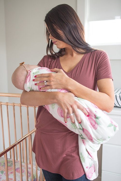 Copper Pearl Large Premium Knit Baby Swaddle Receiving Blanket Floral Grace