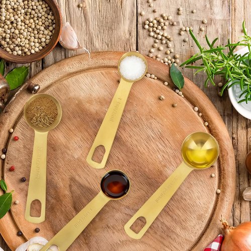 2 PCS 1 Teaspoon(5 mL, 1tsp, 1/3tbsp) Stainless Steel Single Measuring Spoon, Easy to Use and Easy to Wash Metal Measuring Scoop Kitchen Gadgets for Cooking & Baking(Gold)