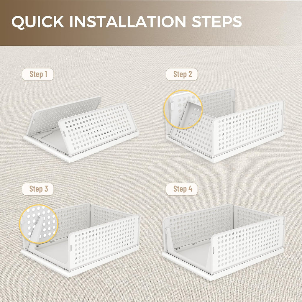 Pinkpum 6-Pack Closet Organizers - Stackable Plastic Storage Bins for Clothing & Accessories | White