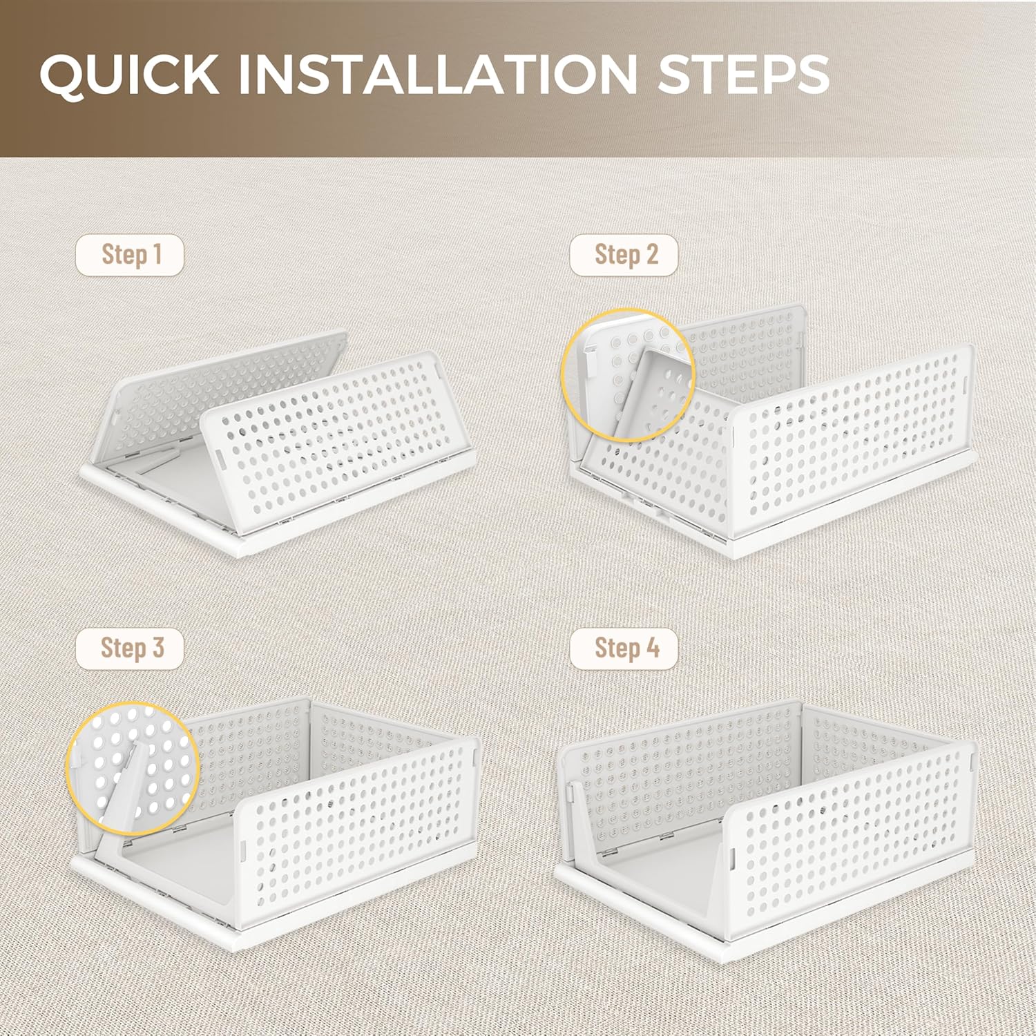 Pinkpum 6-Pack Closet Organizers - Stackable Plastic Storage Bins for Clothing & Accessories | White