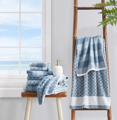 Nautica - Bath Towels, 100% Soft & Absorbent Fluffy Cotton, Highly Absorbent & Quick Dry, Medium Weight Bathroom Towels (Oak Lake Blue, 6 Piece)