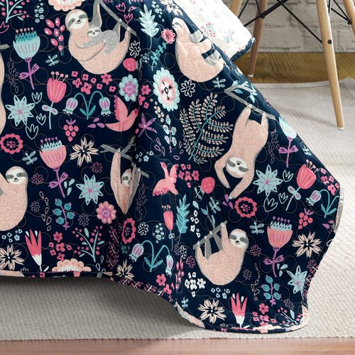Lush Decor Hygge Sloth Quilt Set, Twin, Navy