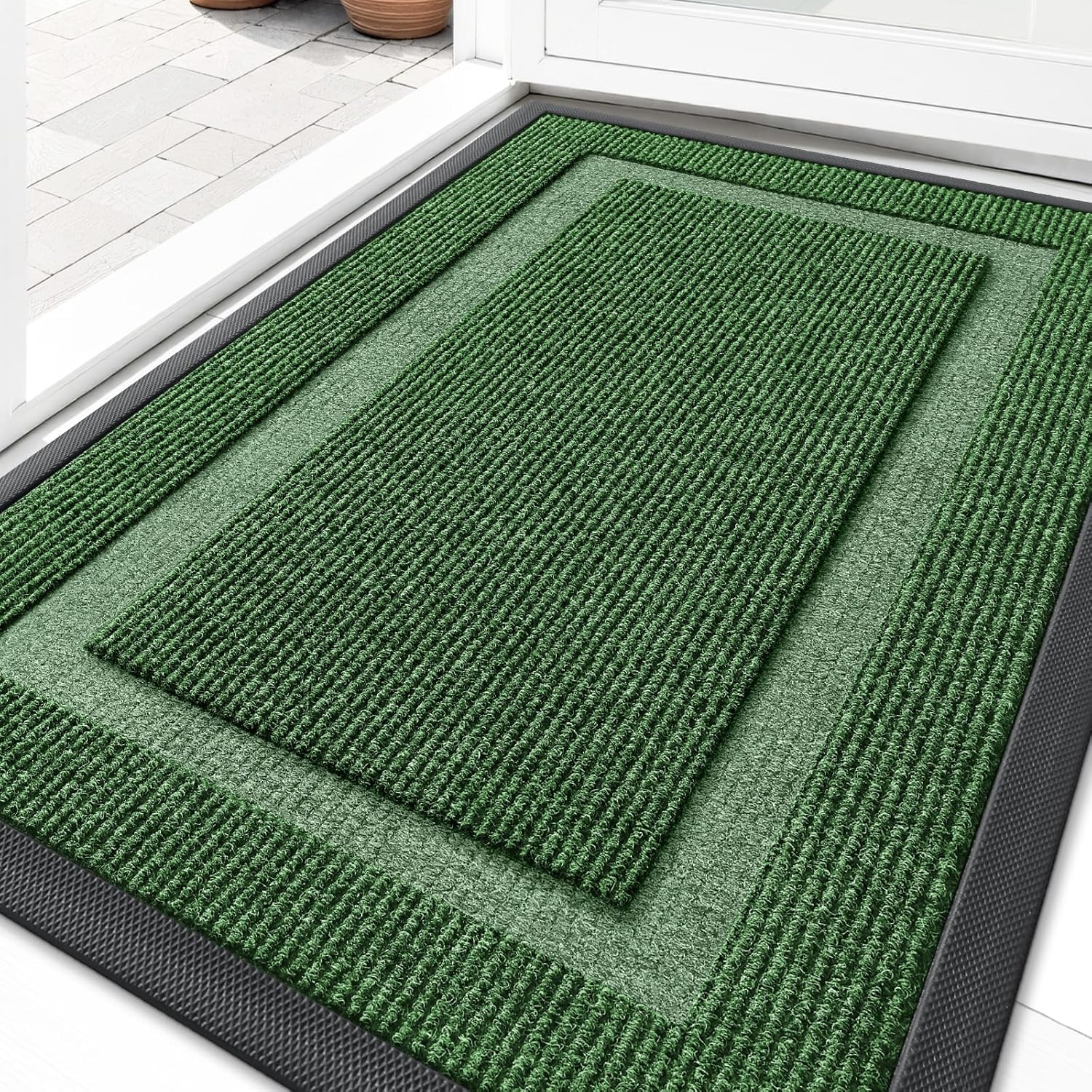 OLANLY Indoor Outdoor Front Door Mat - Waterproof, All-Weather, Easy Clean | 29.5x17 Inches, Green
