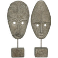 Deco 79 Polystone Mask Handmade Decorative Sculpture Carved Home Decor Statues, Set of 2 Accent Figurines 5"W, 15"H, Gray