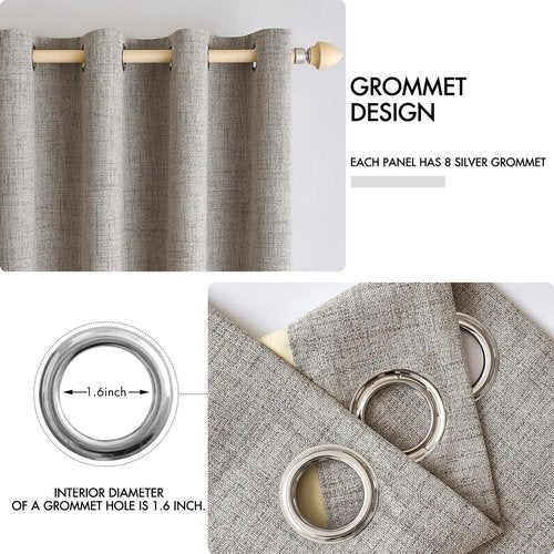 MIULEE 100% Blackout Linen Textured Curtains - Thermal Insulated Warm Taupe | 52 x 120 Inch (2 Panels)