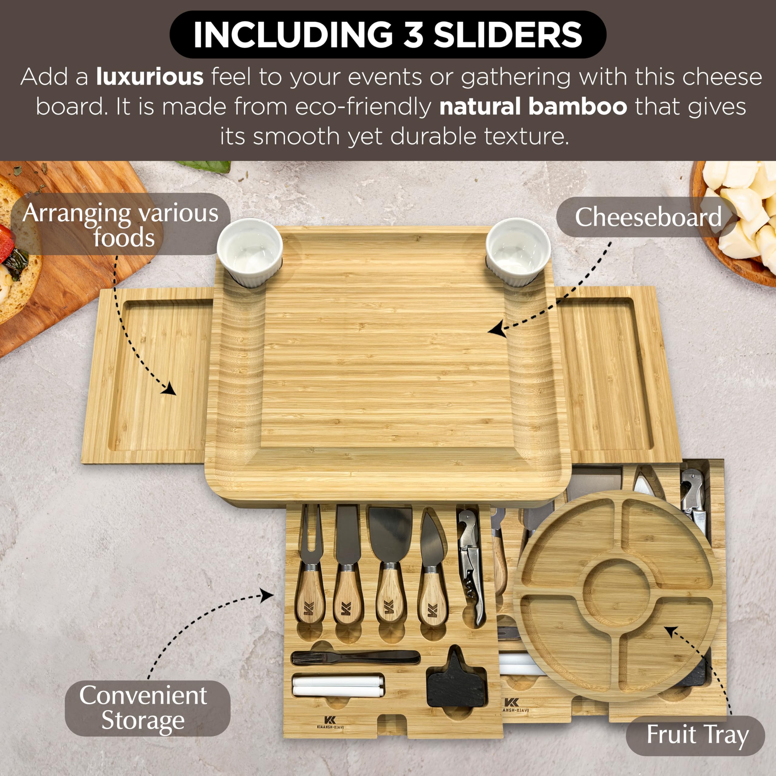 Kiaansh-Kiavi Kiaansh and Kiavi Charcuterie Boards Gift Set: Bamboo Cheese Board Set. Perfect for wedding gifts, Bridal shower and House Warming Gifts., Large