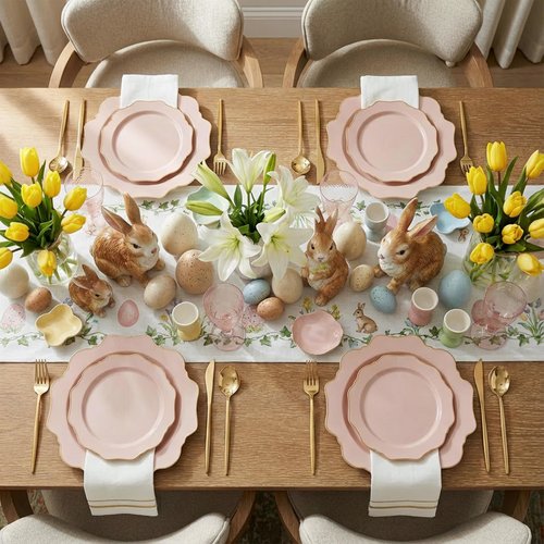 WDF 200PCS Pink Plastic Plates - Pink and Gold Plastic Plates - Include 100 Dinner Plate and 100 Cake Plate for Spring/Wedding/Bridal Shower/Tea party/Easter