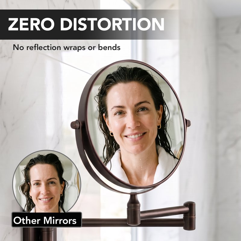 Wall Mounted Makeup Mirror - 7" Double Sided Magnification, Antique Bronze