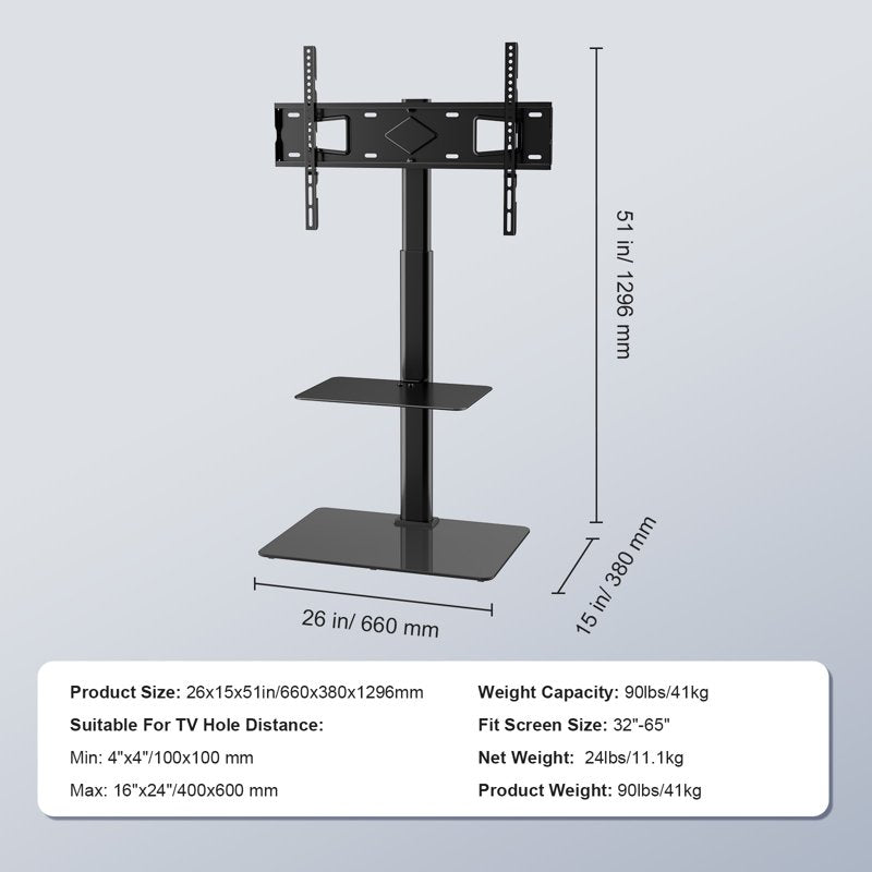Rotating Mobile TV Stand for 32-65 Inch TVs with Adjustable Height