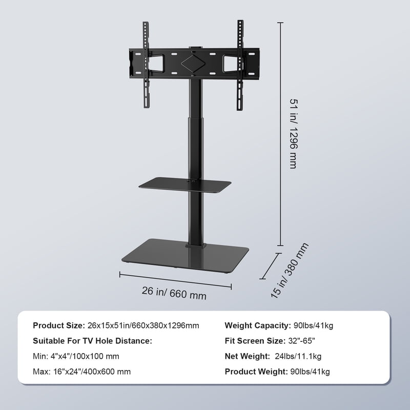 Universal TV Stand Mount for 32"-65" TVs - Adjustable Height, Swivel