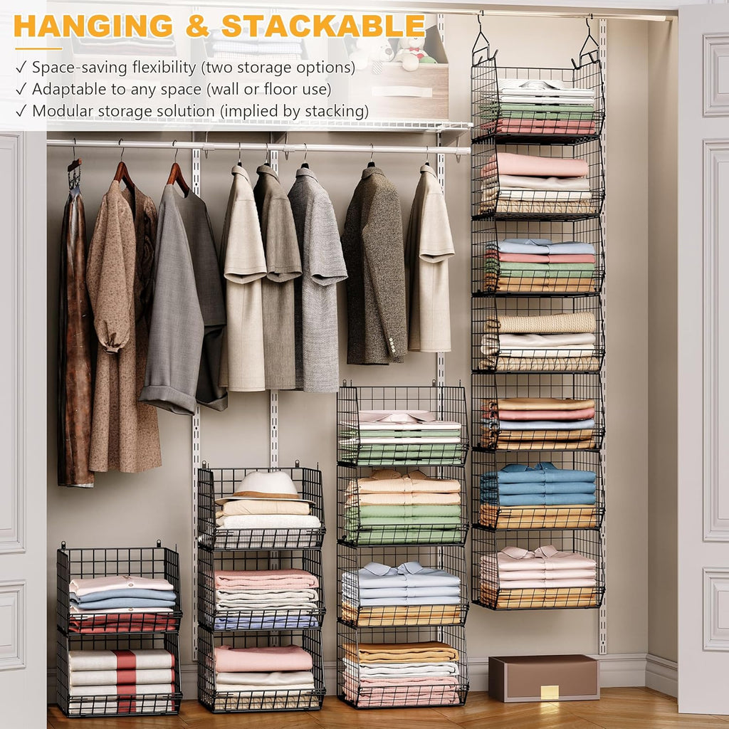 X-cosrack 7-Tier Foldable Closet Organizer - Wire Shelving with Hooks for Clothes & Accessories