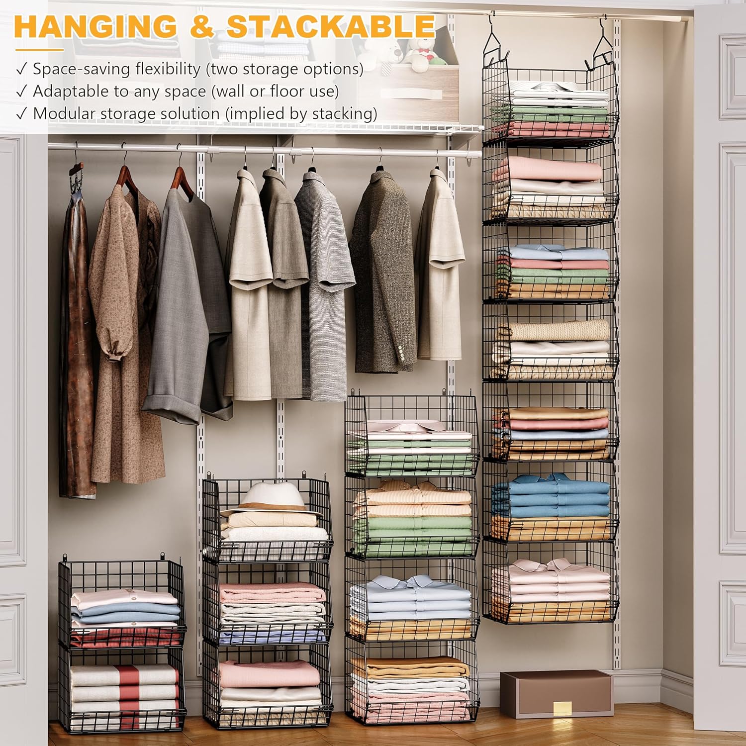 X-cosrack 7-Tier Foldable Closet Organizer - Wire Shelving with Hooks for Clothes & Accessories