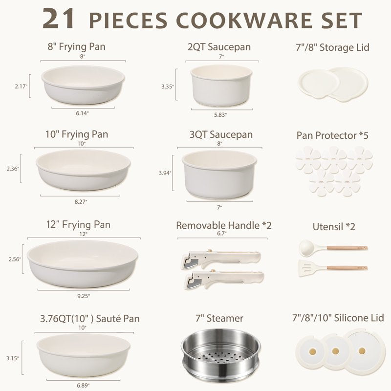 21-Piece Ceramic Non-Stick Cookware Set - Granite White