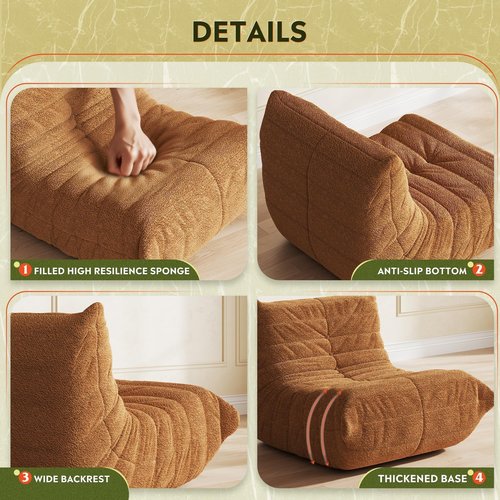 WLIVE Bean Bag Chair for Adults, Teddy Fleece Togo Chair, Giant, Memory Foam, for Living Room and Bedroom, Single, Brown