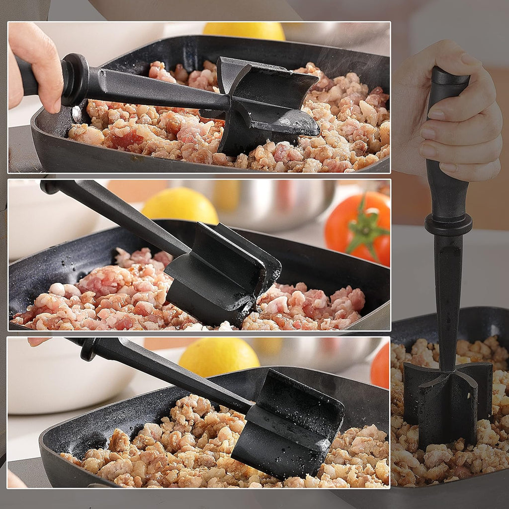 Skiennix Meat Chopper - Heat Resistant 5-Blade Masher for Ground Beef & Hamburger | Durable Nylon Spatula