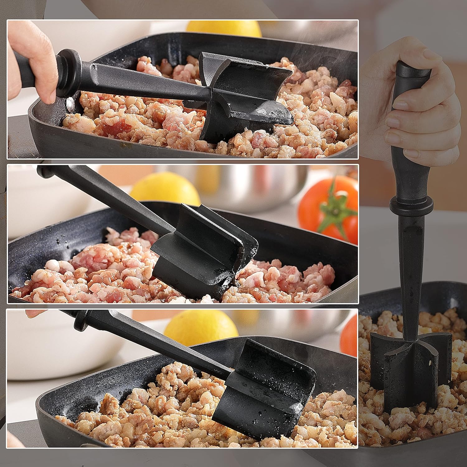 Skiennix Meat Chopper - Heat Resistant 5-Blade Masher for Ground Beef & Hamburger | Durable Nylon Spatula