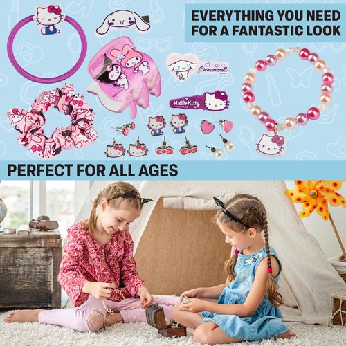 Get Trend Hello Kitty Sanrio Girls Hair Accessories Advent Calendar 2025 Hair Ties Clips Earrings Scrunchies Necklace Kawaii Xmas Countdown Gifts (Pink Hello Kitty)