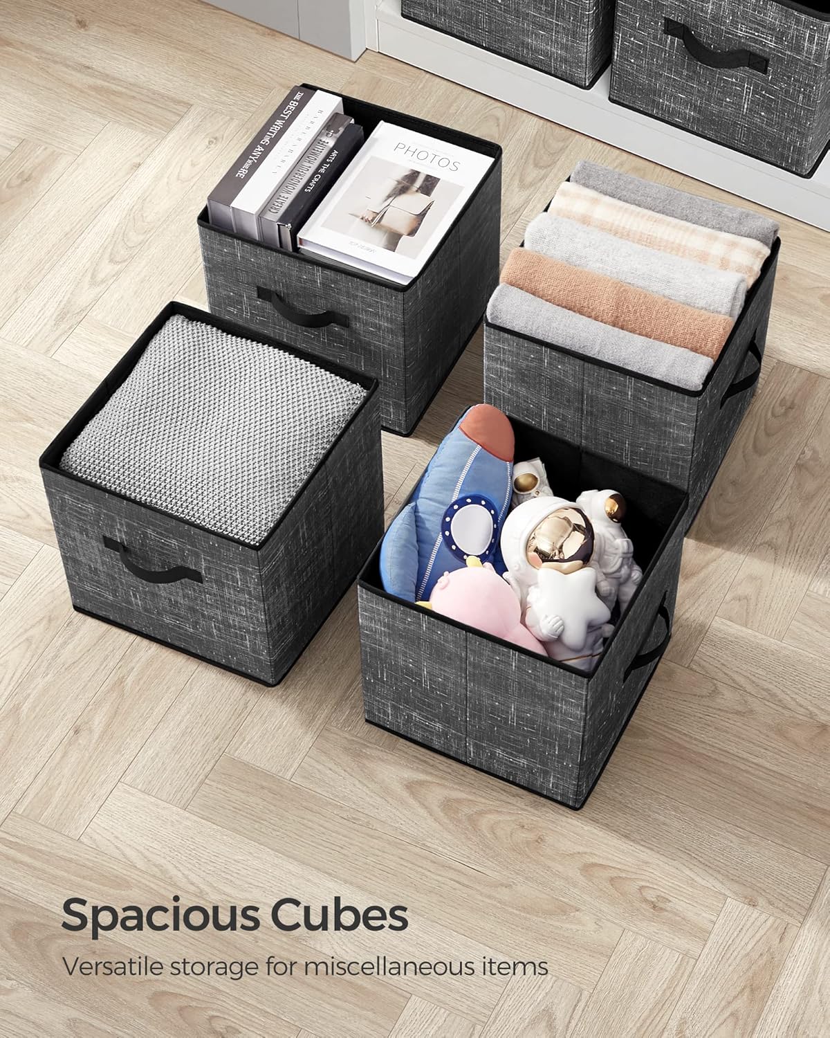 SONGMICS Storage Cubes - 13-Inch Non-Woven Fabric Bins, Set of 6 | Foldable Closet Organizers in Classic Black