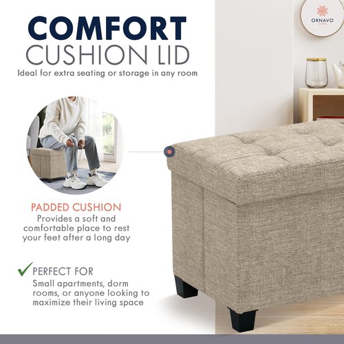 Ornavo Home Storage Ottoman Small Rectangle Ottoman with Legs, Foot Rest Stool Seat, Load up to 600 LB, for Living Room, Bedroom, Home Office, Dorm - 12 x 16 x 12, Tan