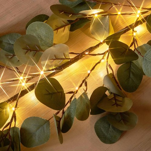 Hairui Lighted Eucalyptus Garland - 6FT Faux Vine with 96 LED Lights & Timer for Wedding Decor