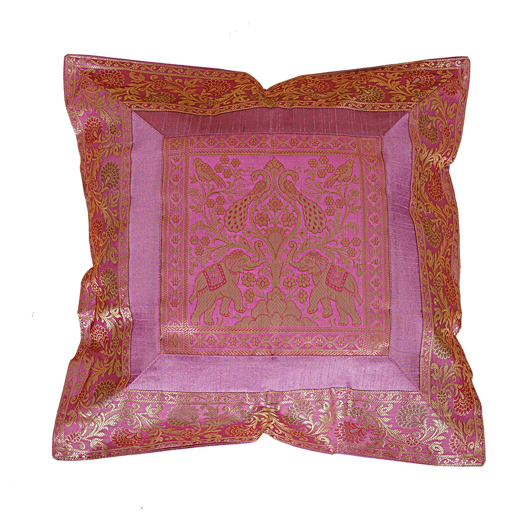 Shubhlaxmifashion Indian 10 Pcs 20x20 Inch 50x50 CM Elephant Banarsi Silk Indian Ethnic Bohemian Decorative Cushion Cover Handcrafted Patchwork Sari Throw Pillow Boho Decor Cushion Cover for GIF