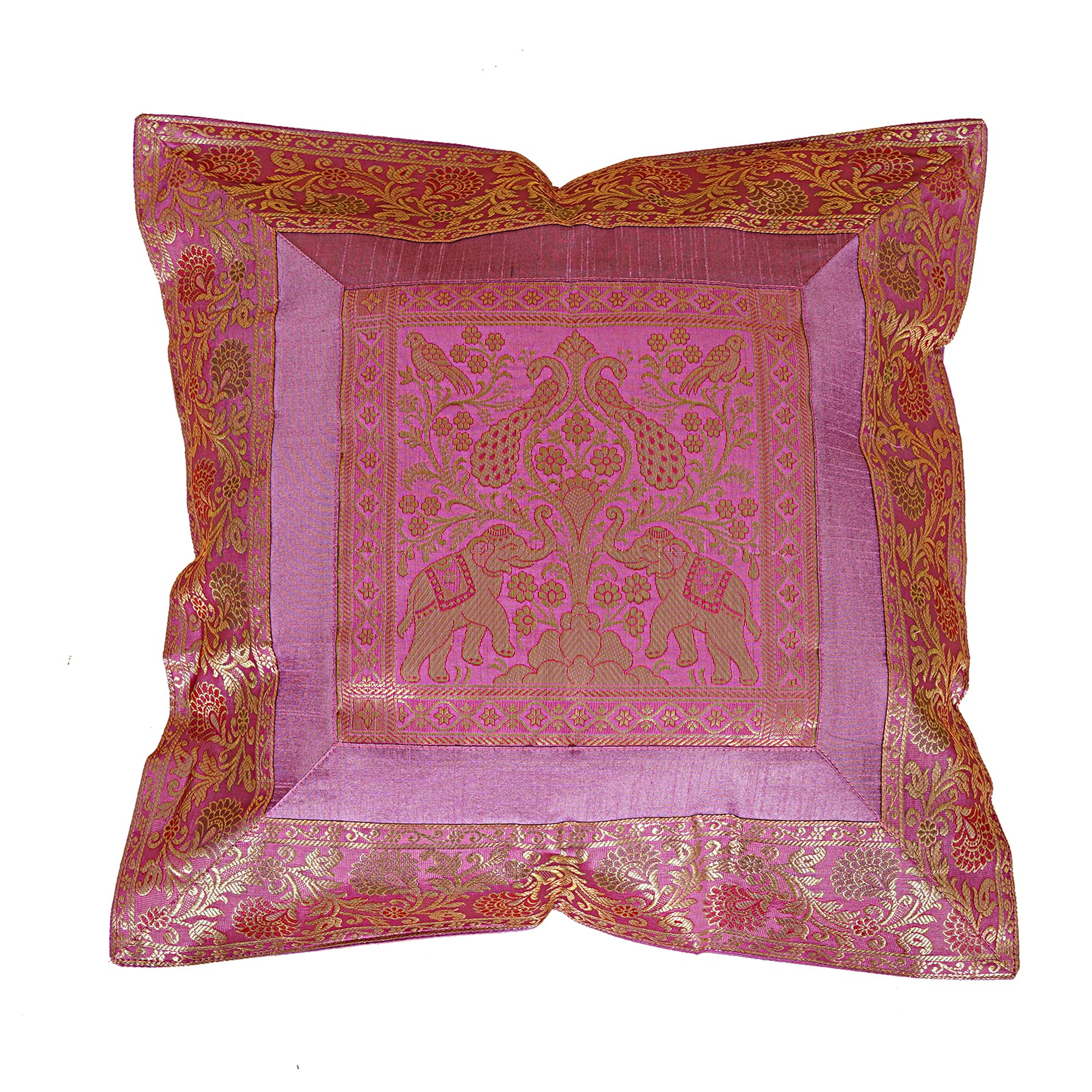 Shubhlaxmifashion Indian 10 Pcs 20x20 Inch 50x50 CM Elephant Banarsi Silk Indian Ethnic Bohemian Decorative Cushion Cover Handcrafted Patchwork Sari Throw Pillow Boho Decor Cushion Cover for GIF