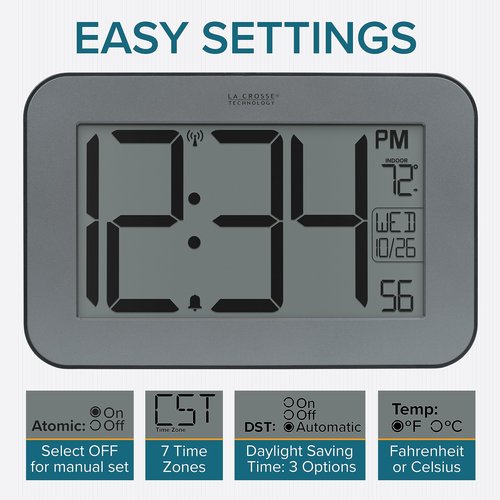 La Crosse Technology Atomic Digital Wall/Table Clock, 10" x 6.5" (513-02927)