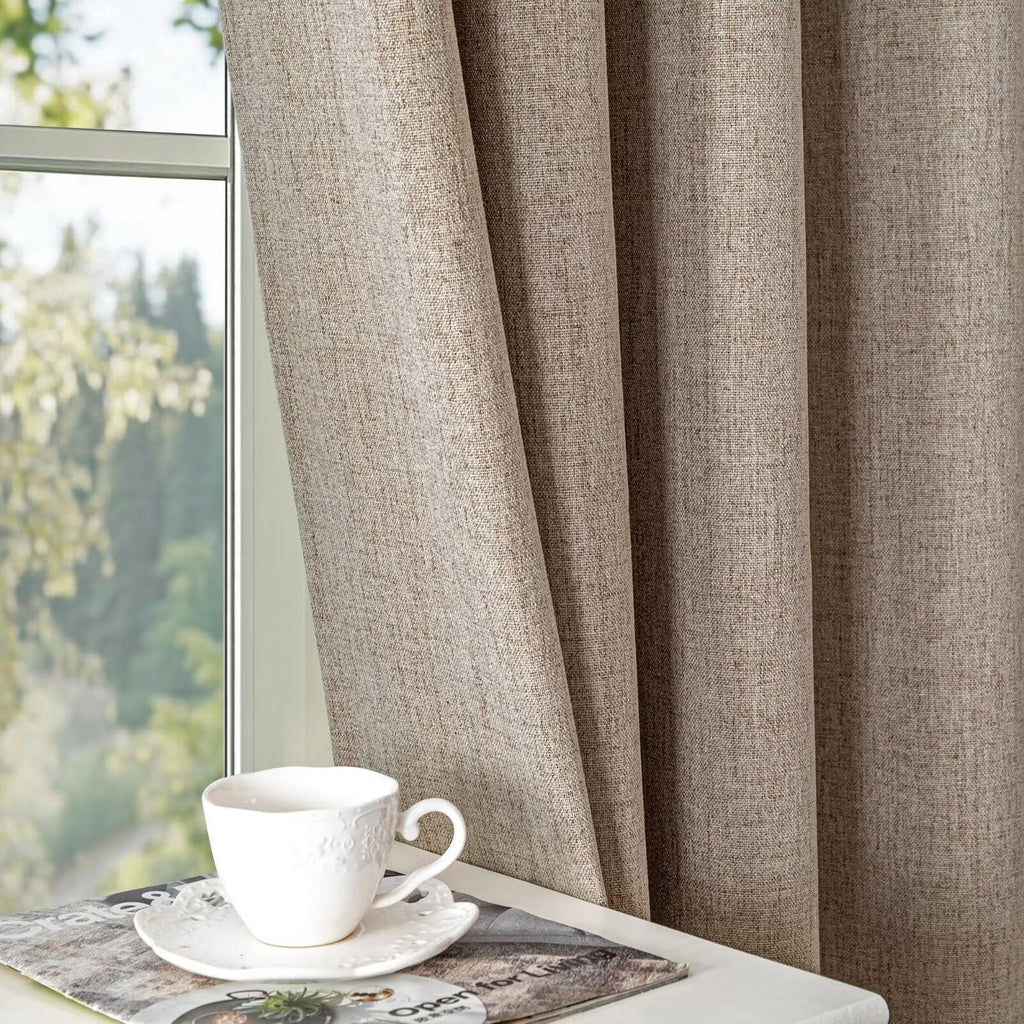 Zyvola 100% Blackout Curtains 96 inch Length 2 Panels Faux Linen Long Drapes for Bedroom Living Room Black Out Room Darkening Curtain Thermal Insulated Back Tab Rod Pocket(W52 x L96, Beige)
