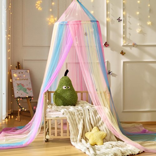 Wnqou Rainbow Bed Canopy for Girls,X-Large Princess Canopy Hanging Netting Bedroom Decor for Girls Mosquito Net for Baby Crib, Twin to King Size Bed