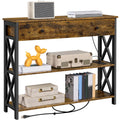 Yaheetech Console Table with 2 Outlets and 2 USB Ports, Industrial Entryway Table with Drawer and Storage Shelves, Narrow Sofa Tables with Metal Frame for Living Room, Hallway, Rustic Brown