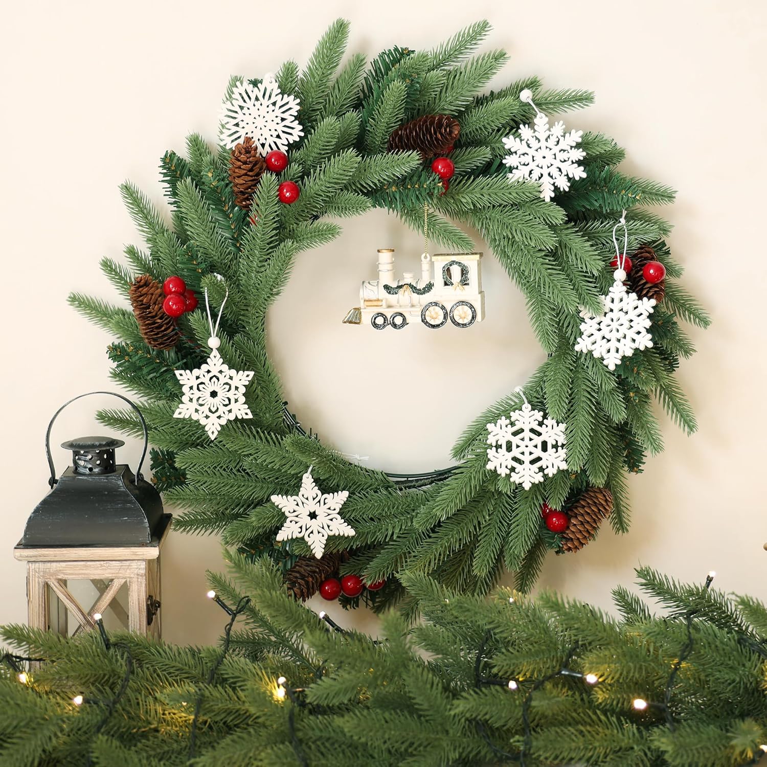Skiennix 16-Piece White Snowflake Ornaments - 3-Inch Wooden Christmas Decorations for Holiday Crafts