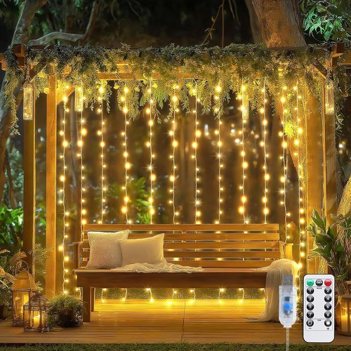 JMEXSUSS 200 LED Curtain Lights - Warm White Fairy Lights with Remote | 6.5ft x 6.5ft for Wedding Decor