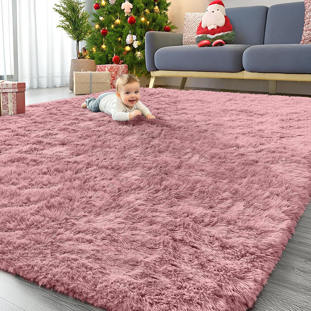 OLANLY Large Area Rug - Soft Fluffy Shaggy Carpet for Living Room & Bedroom | 9x12, Pale Pink