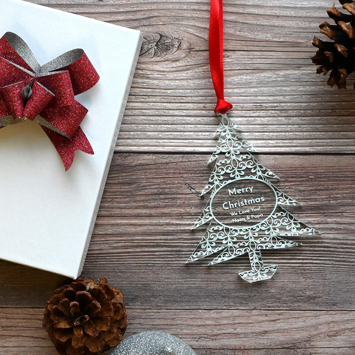 Personalized Christmas Ornaments 2025 - Unique Gift Box for Engagements, Weddings & Babies | Acrylic Lace Made in USA