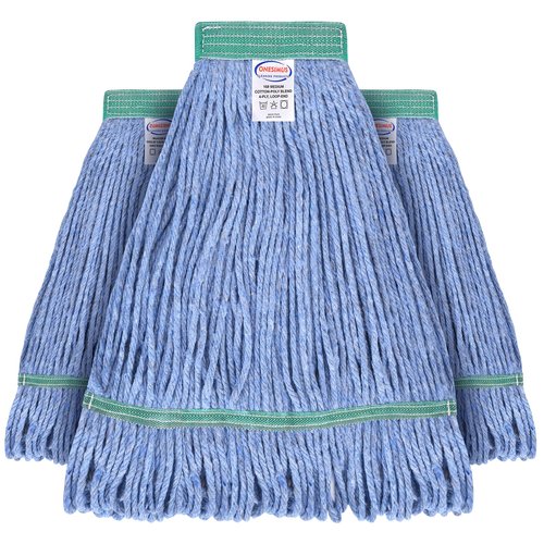 Onesimus Mop Head Replacement, Commercial Heavy Duty 16 oz 4-Ply Cotton Looped End Wet Mop Heads, Blue, with 1.25" Universal Headband for Industrial, Janitorial and Restaurant Cleaning, 3 Pack