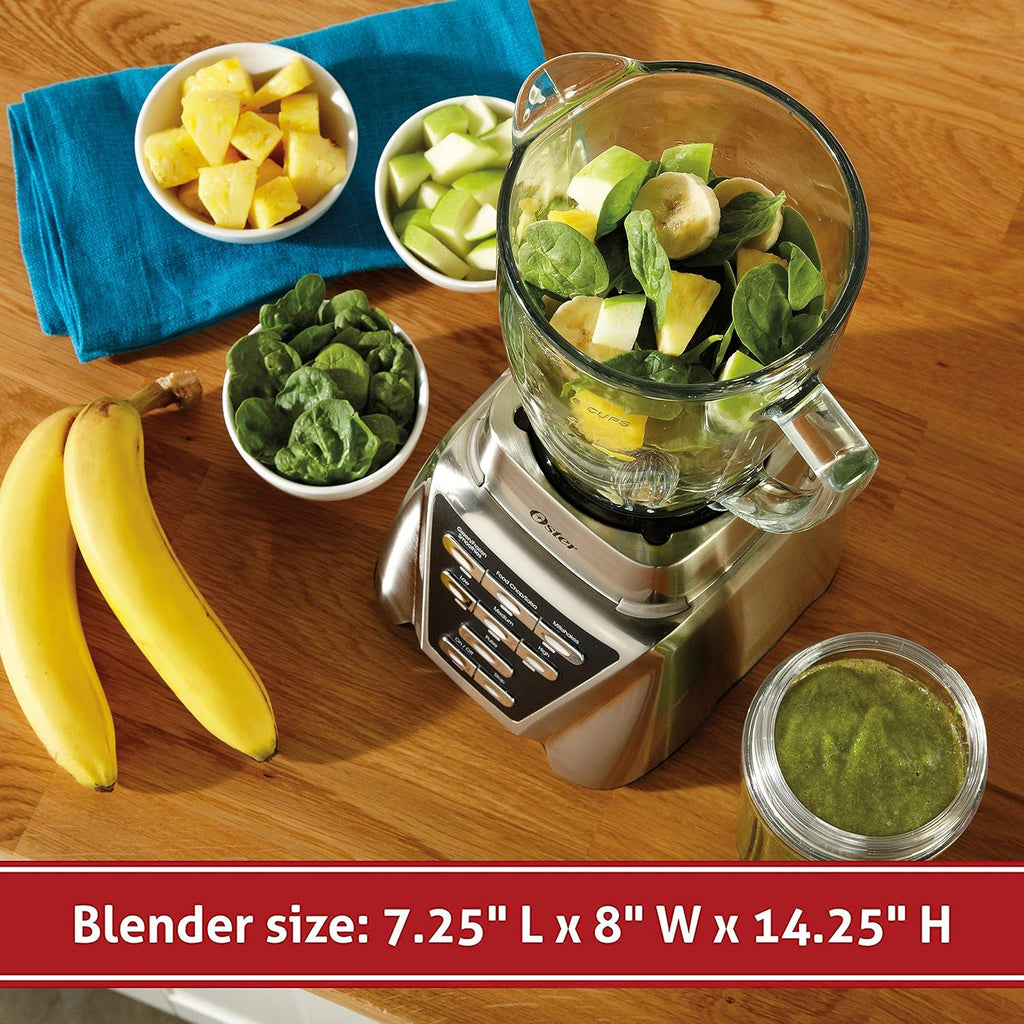 Oster Pro 1200 Blender - 7-Speed Smoothie Maker with Glass Jar & 24oz To-Go Cup, Brushed Nickel