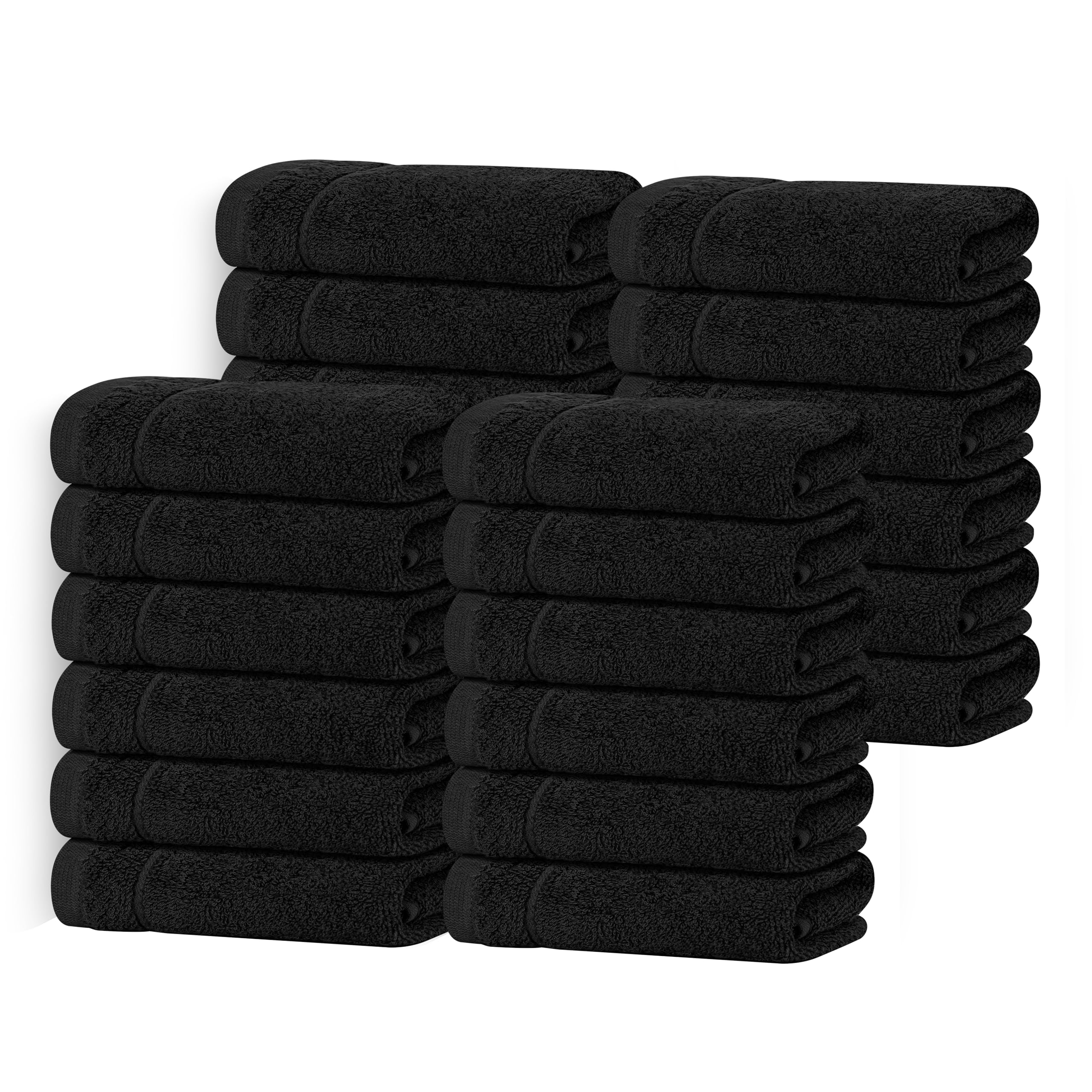 Tens Towels Pack of 24 Washcloths, 12 x 12 Inches, Lighter Weight, Quick to Dry, Super Soft & Absorbent, Gentle Face Towels, Hotel Quality, Perfect for Bathroom, Gym, Spa (Black, 24 Pack)