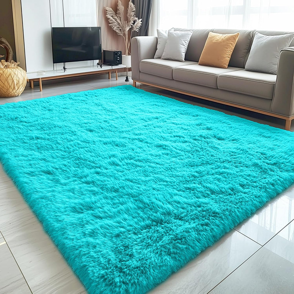 OLANLY 5x7 Soft Fluffy Shaggy Area Rug - Machine Washable Indoor Carpet for Living Room & Bedroom | Teal Blue