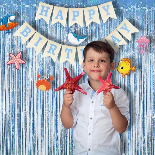 Blue Tinsel Curtain Streamers - Foil Fringe Party Backdrop for Engagement & Birthdays | 2 Pack 3.3x8.3ft